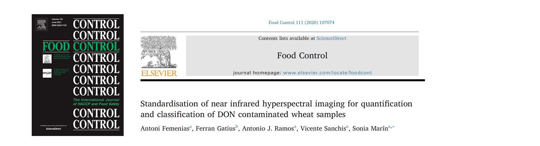 Portada Standardisation of near infrared hyperspectral imaging for quantification and classification of DON contaminated wheat samples.