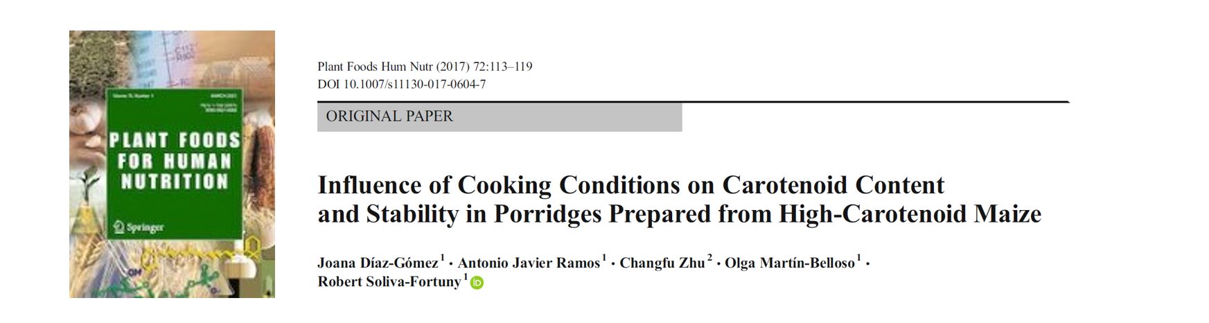 Portada Influence of cooking conditions on carotenoid content and stability in porridges prepared from carotenoid-enriched maize.