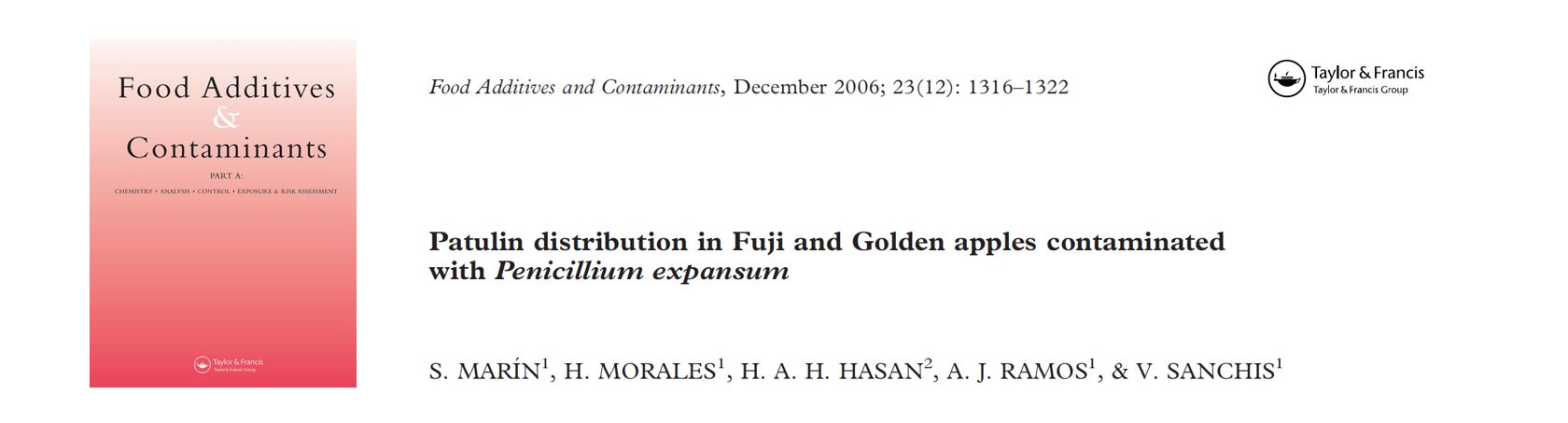 Portada Patulin distribution in Fuji and Golden apples contaminated with Penicillium expansum.
