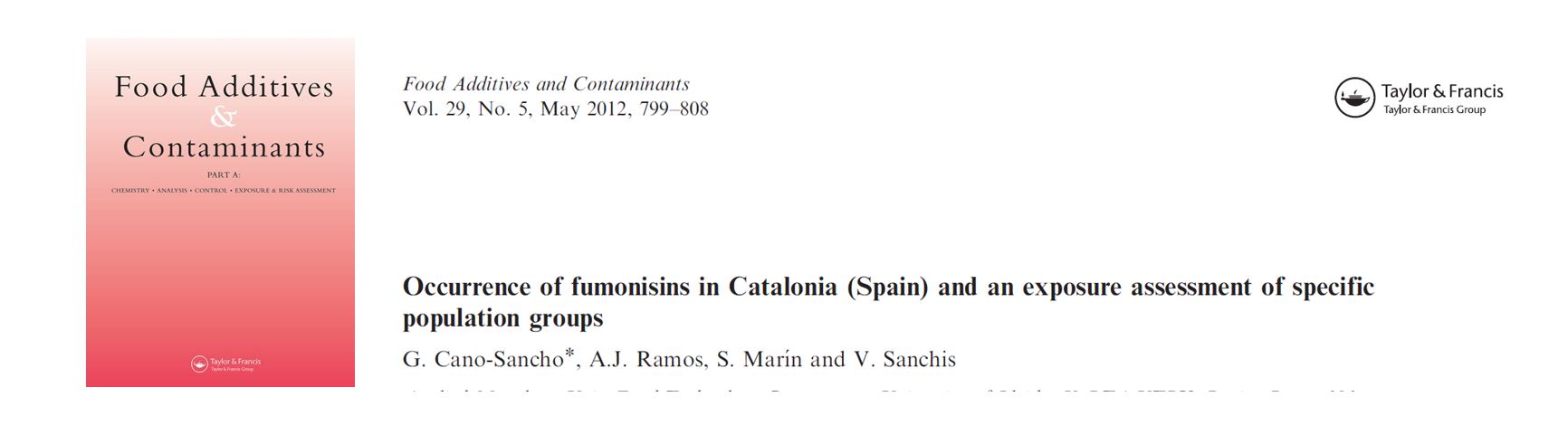 Portada Exposure assessment to ochratoxin A in Catalonia (Spain) based on the consumption of cereals, nuts, coffee, wine, and beer.