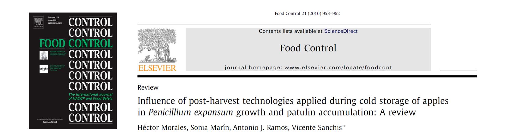 Portada Influence of post-harvest technologies applied during cold storage of apples in Penicillium expansum growth and patulin accumulation: A review.