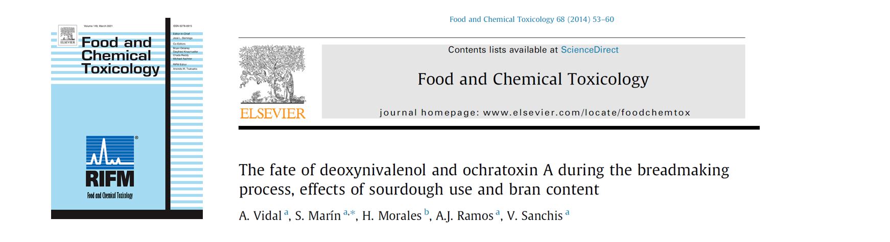 Portada The fate of deoxynivalenol and ochratoxin A during the breadmaking process, effects of sourdough use and bran content.