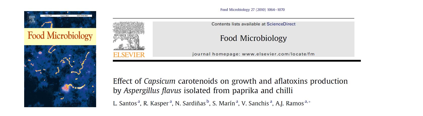 Portada Effect of Capsicum carotenoids on growth and aflatoxins production by Aspergillus flavus isolated from paprika and chilli.