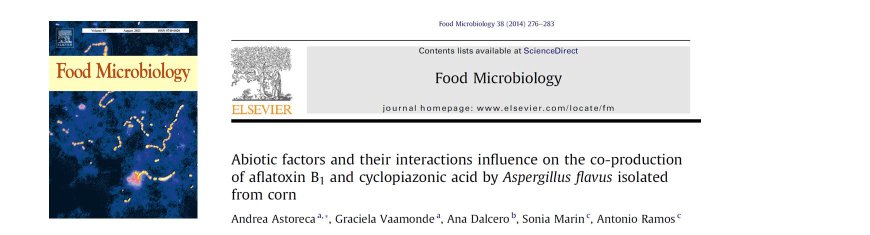 portada Abiotic factors and their interactions influence on the co-production of aflatoxin B1 and cyclopiazonic acid by Aspergillus flavus isolated from corn.