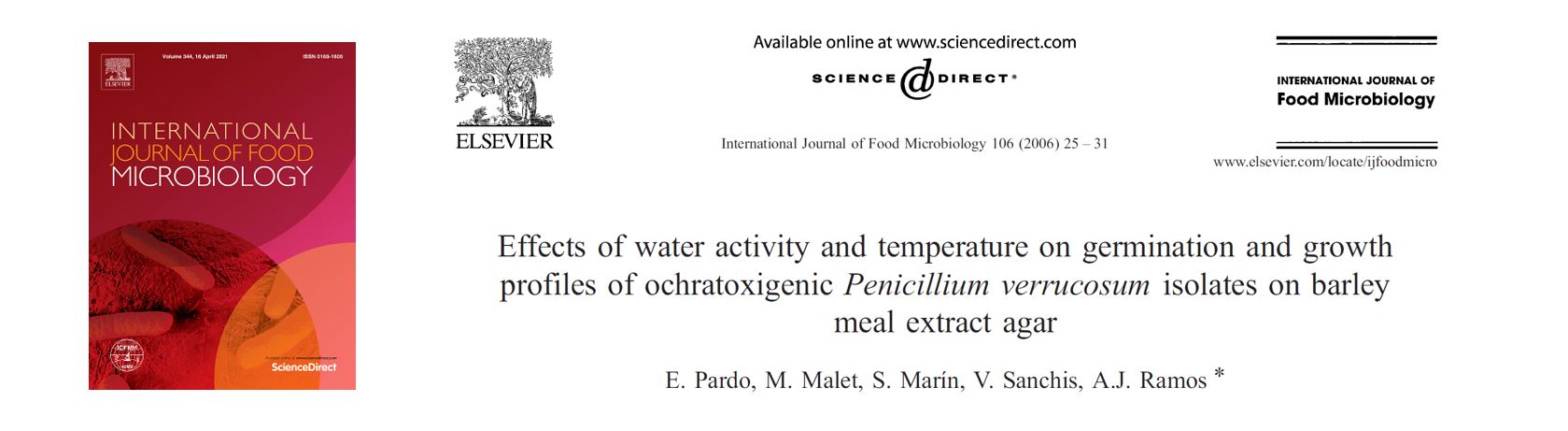 Portada Effects of water activity and temperature on germination and growth profiles of ochratoxigenic Penicillium verrucosum isolates on barley meal extract agar.