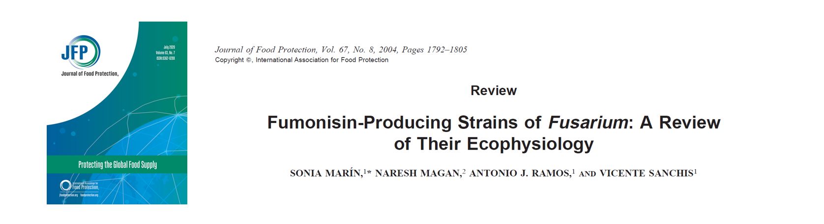 Portada Fumonisin-producing strains of Fusarium: A review of their ecophysiology.