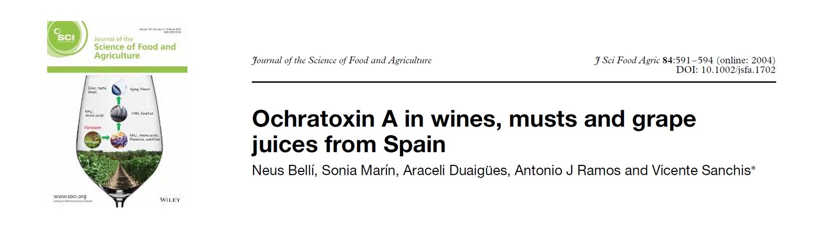 Portada Ochratoxin A in wines, musts and grape juices from Spain.
