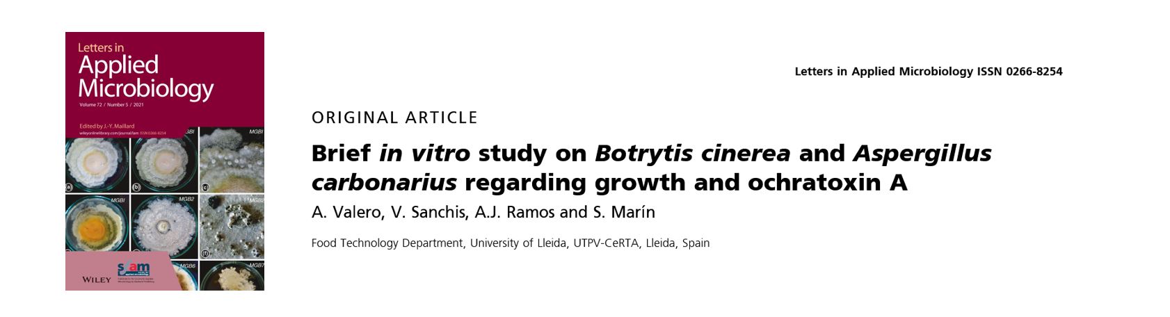 Portada Brief in vitro study on Botrytis cinerea and Aspergillus carbonarius regarding growth and ochratoxin A.