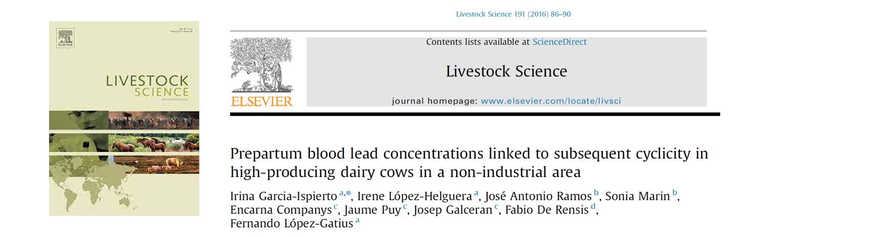 Portada Prepartum blood lead concentrations linked to subsequent cyclicity in high-producing dairy cows in a non-industrial area.