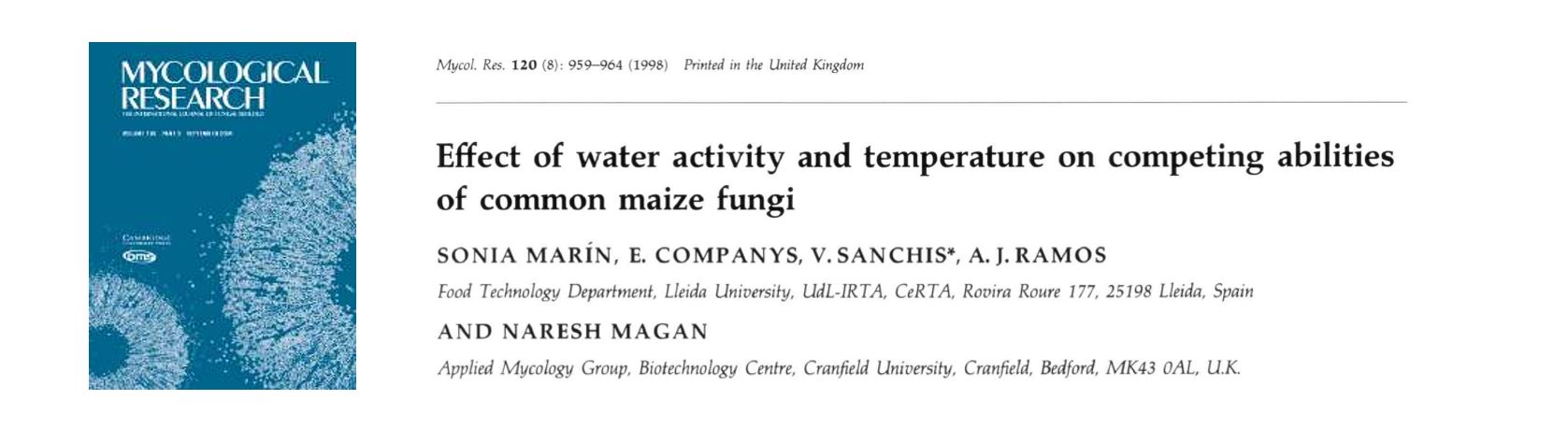 Portada Effect of water activity and temperature on competing abilities of common maize fungi.
