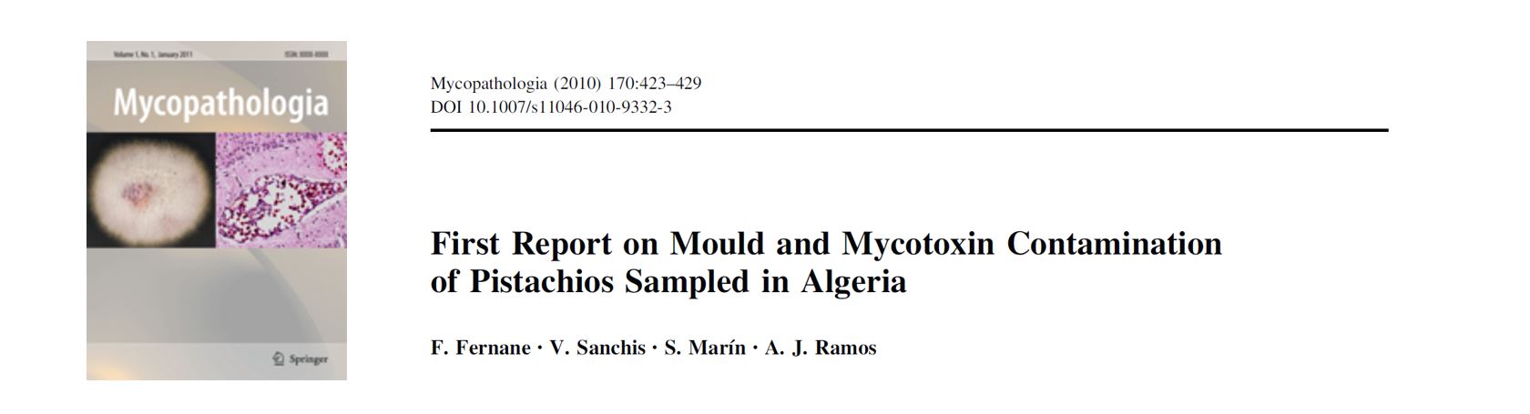 Portada First Report on Mould and Mycotoxin Contamination of Pistachios Sampled in Algeria.