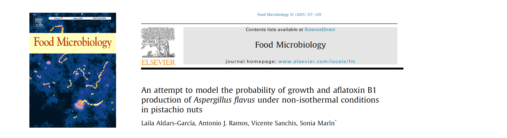Portada An attempt to model the probability of growth and aflatoxin B1 production of Aspergillus flavus under non-isothermal conditions in pistachio nuts